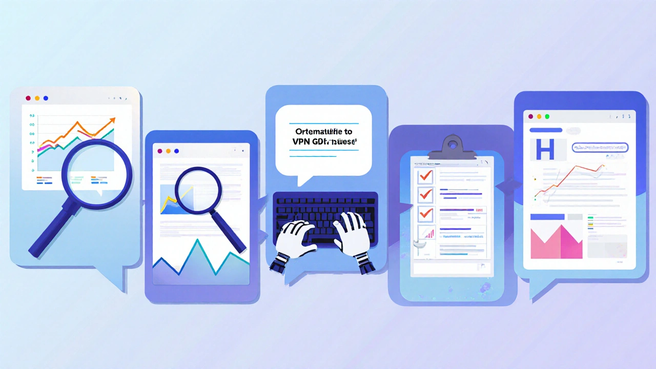 Ilustrovaný workflow – od výběru niche až po publikování a sledování konverzí.