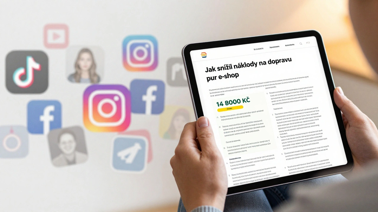 Kontrast mezi chaosem sociálních sítí a jasným, užitečným článkem o snížení nákladů na dopravu.