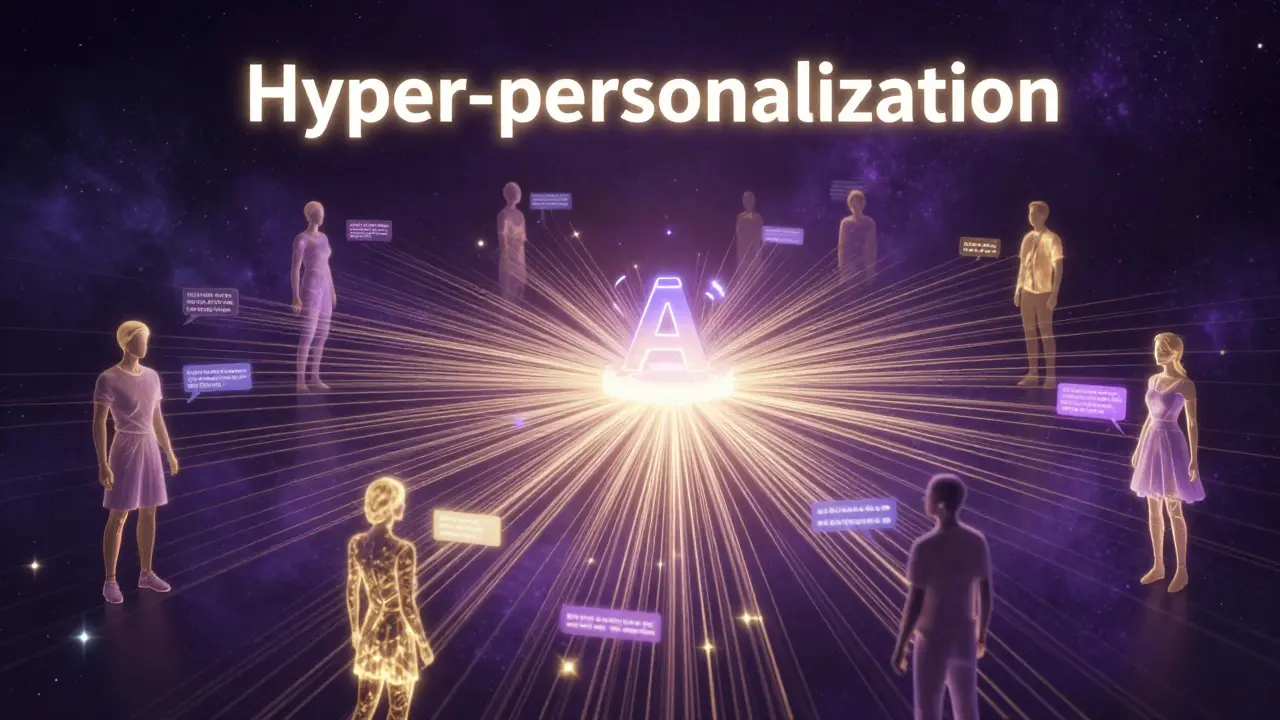 Abstraktní vizualizace hyper-personalizace marketingu pomocí AI.