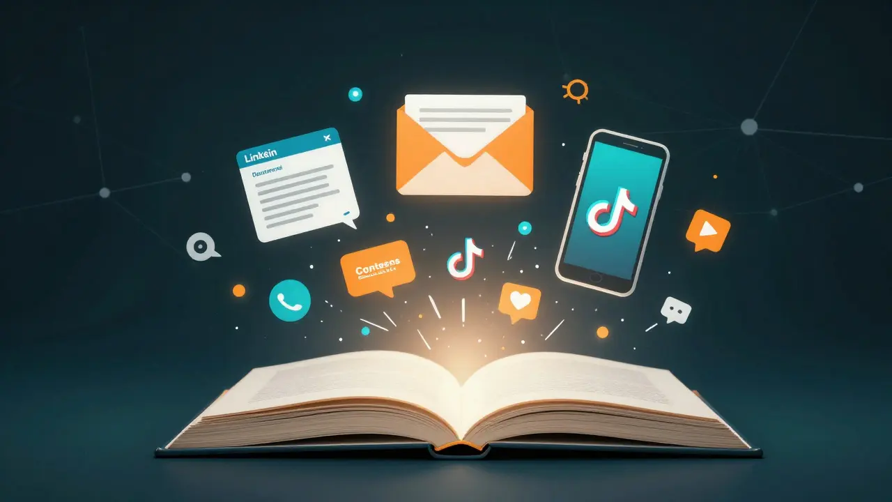 Digitální ekosystém znázornující distribuci jednoho článku do různých sociálních sítí.