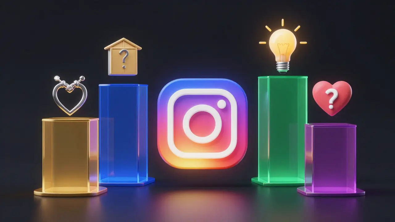 Konceptuální ilustrace čtyřtřupenového systému obsahu pro Instagram v moderním stylu.