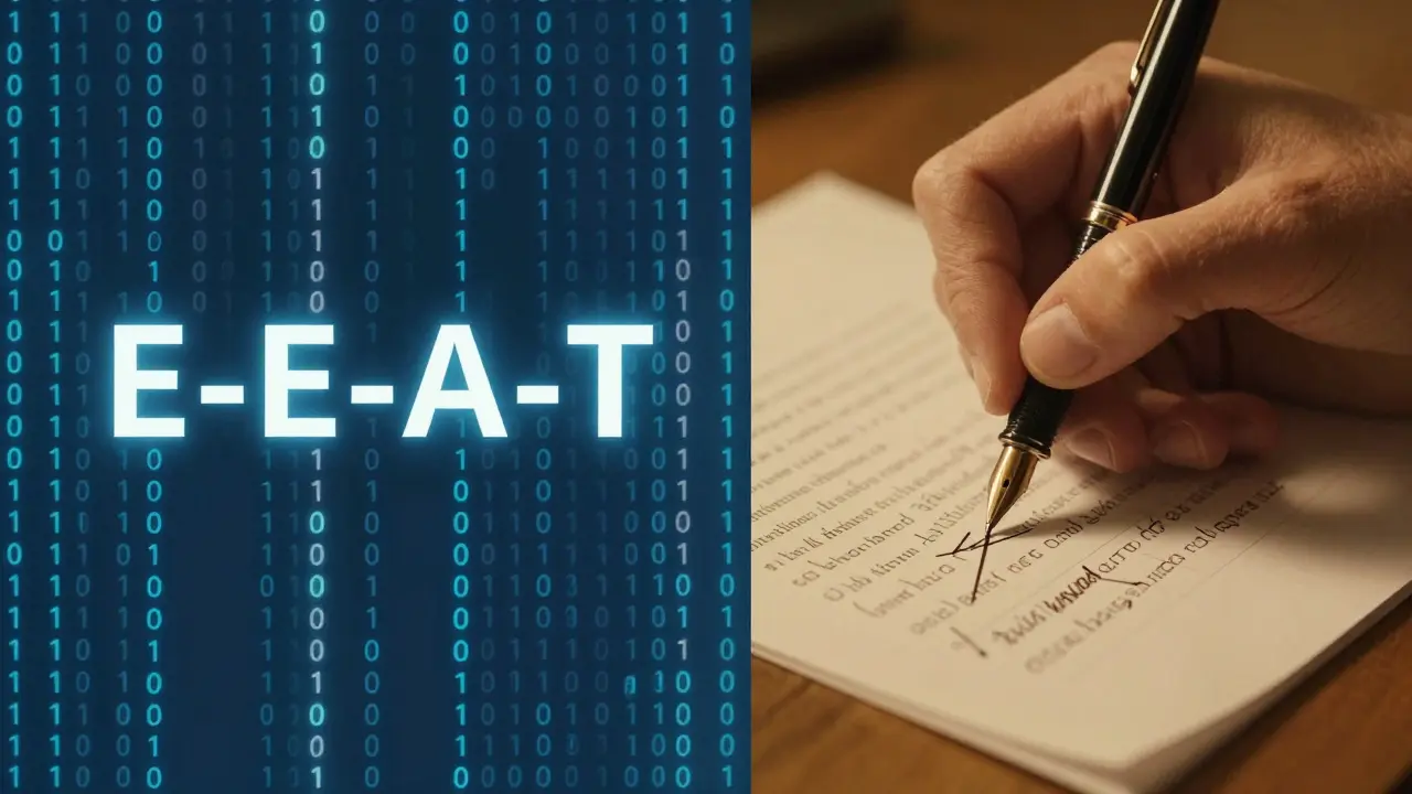 Konceptuální obraz kombinující digitální text AI s lidskou úpravou a korekturou.