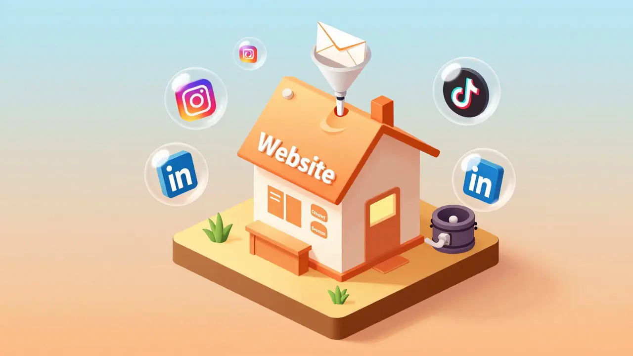 Ilustrace webu jako stabilního základu oproti sociálním sítím