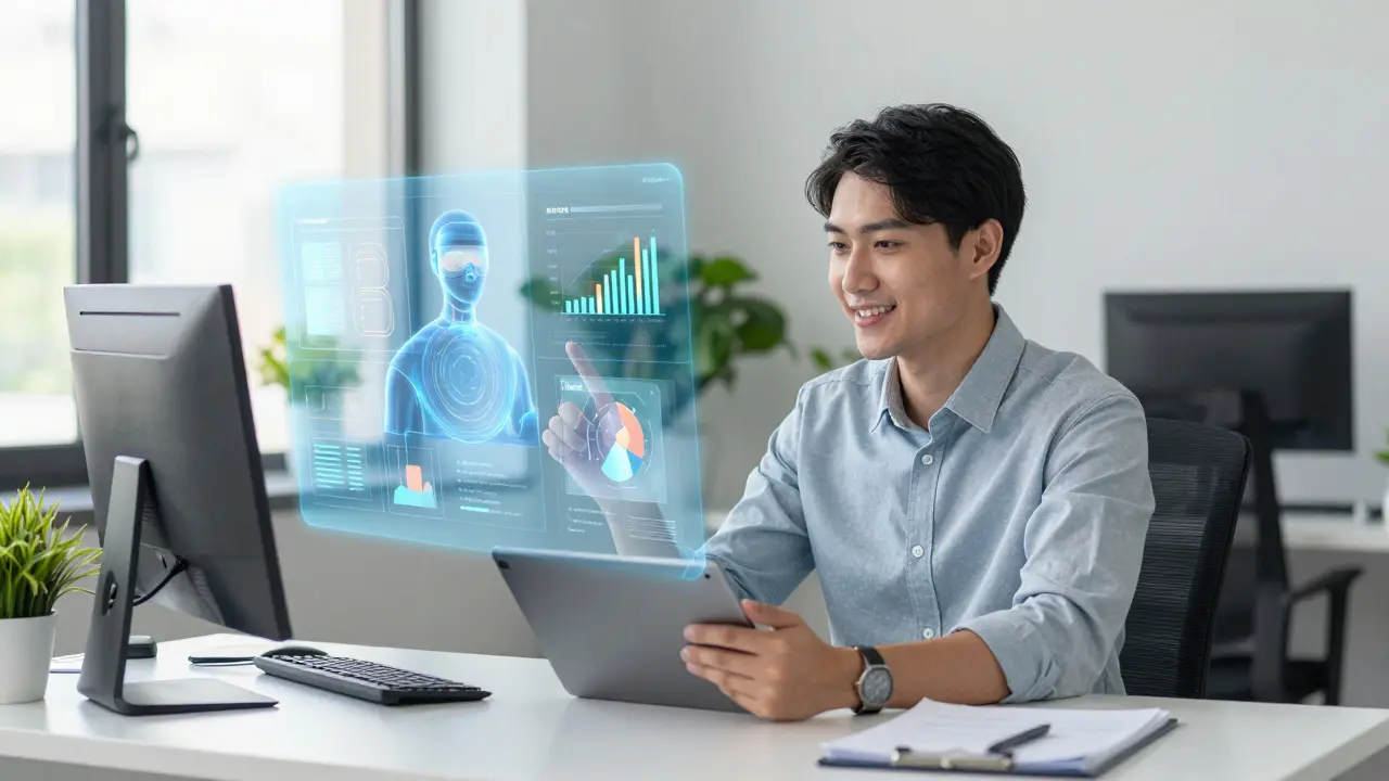Marketingový specialista spolupracuje s AI asistentem na reklamách