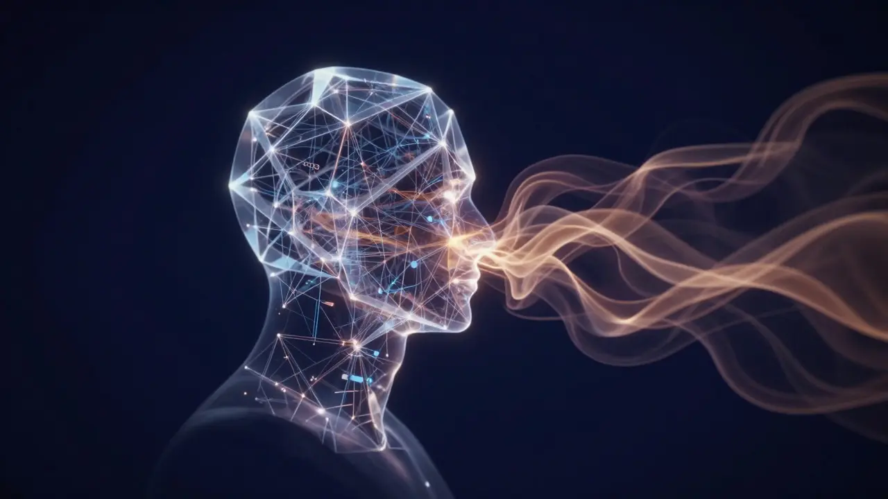 Abstraktní zobrazení spojení lidské duše a umělé inteligence