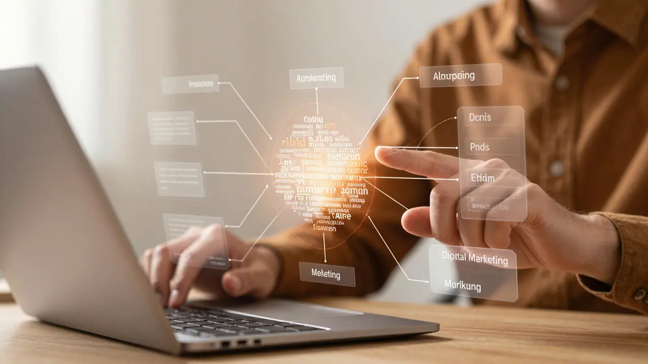 Marketingář pracující s holografickými daty pro automatizaci tvorby obsahu