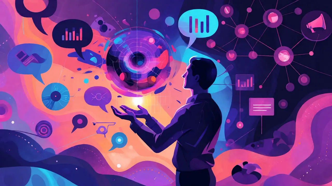 Konceptuální ilustrace spojení kreativity a analýzy dat pomocí umělé inteligence.