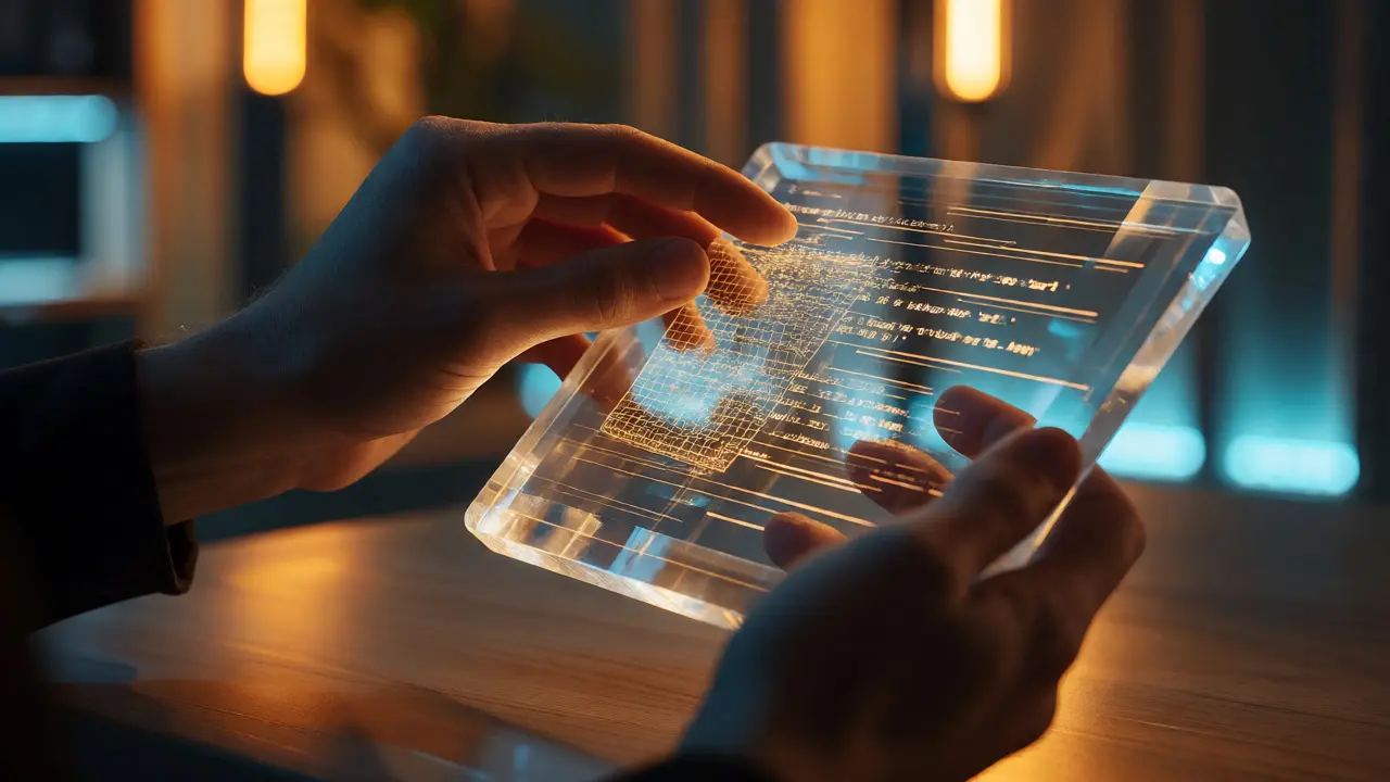 Lidské ruce pečlivě filtrují digitální výstupy AI pro zajištění kvality a autenticity.